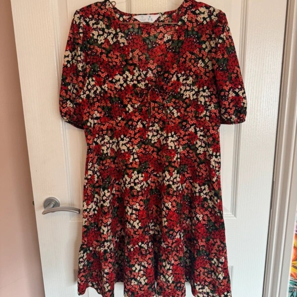 Primark Red and Black Floral Long Sleeve Dress